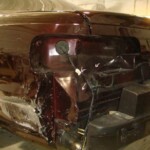 Before and after photographs of a damaged Chevy Impala that was repaired by Elite Paint & Body Shop in West Palm Beach, Florida.